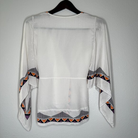 Vintage Y2K 00S BCBG White Sheer Bohemian Hippie Silk Kimono Wrap Top XS/S - Picture 7 of 10